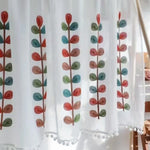 rideau blanc feuilles brodées pastorale polyester fenêtre décorative rustique translucent 150x60cm