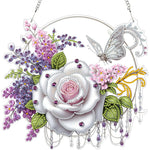 décoration murale artisanale peinture diamant motif floral violet blanc doré vert rose