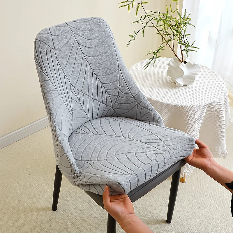 housse chaise extensible motif feuilles gris clair fauteuil salle manger moderne