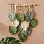 décoration murale boho vert feuilles macramé tissage crochet naturel chambre mariage