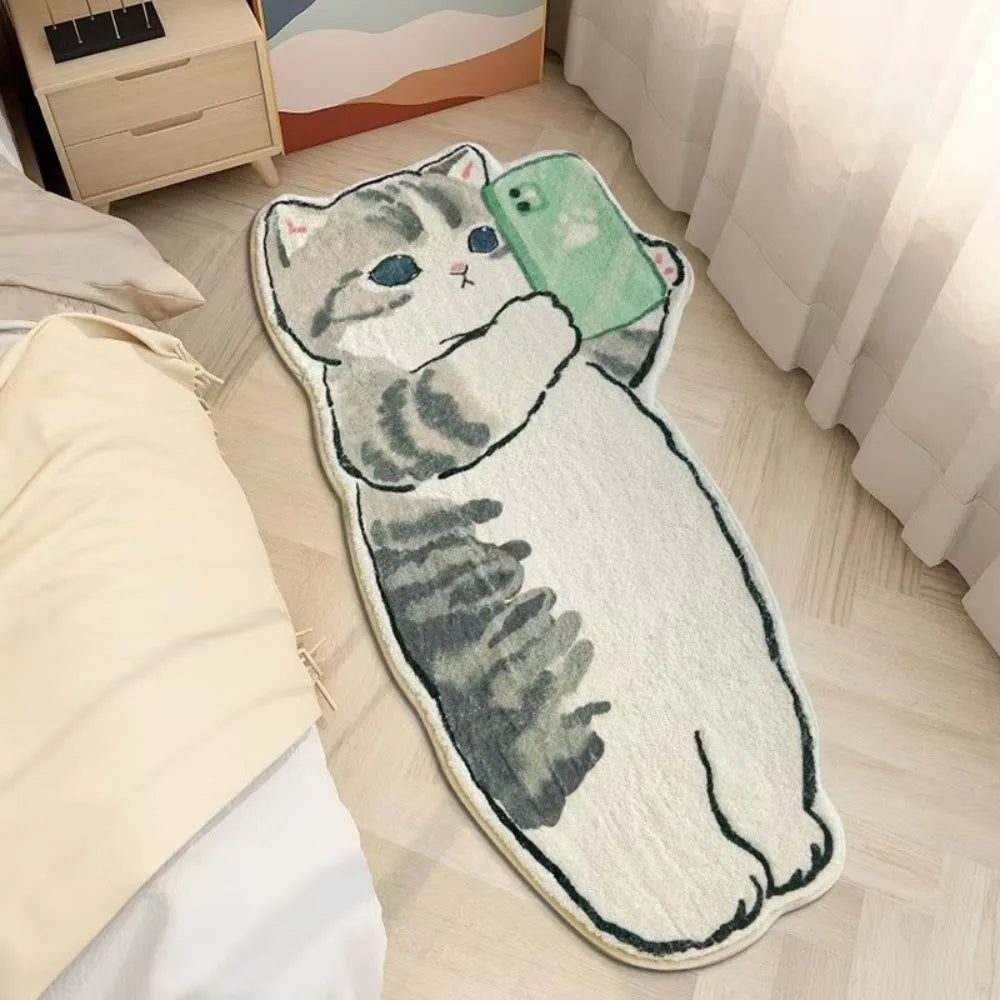 tapis gris cartoon chats motifs floraux polyester lavable machine maison chambre