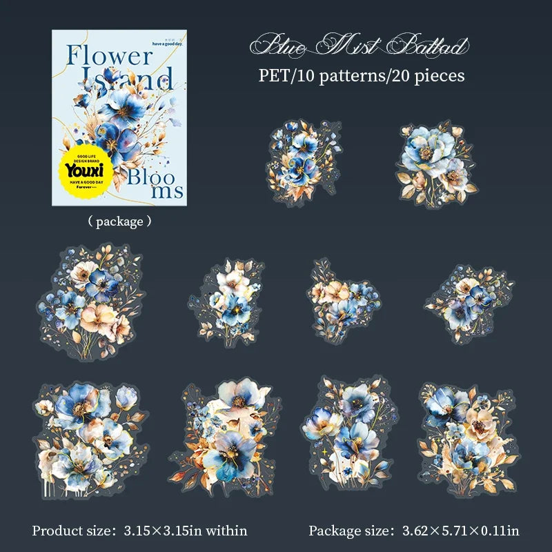 sticker fleur vintage blanc bleu floral manuel papier opacité 145 95mm