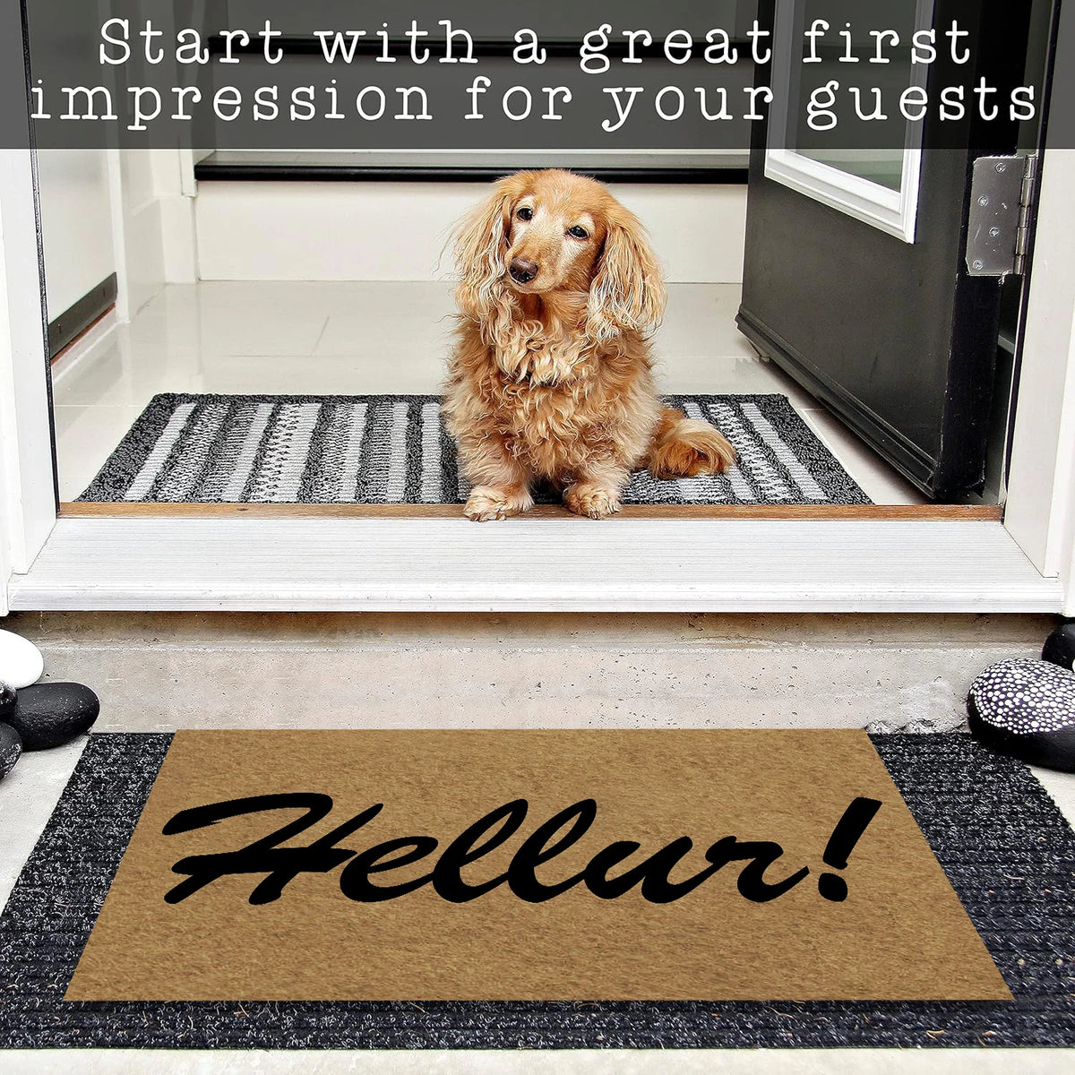 tapis d'entrée marron clair noir lettres hellur antidérapant résistant extérieur moderne imperméable