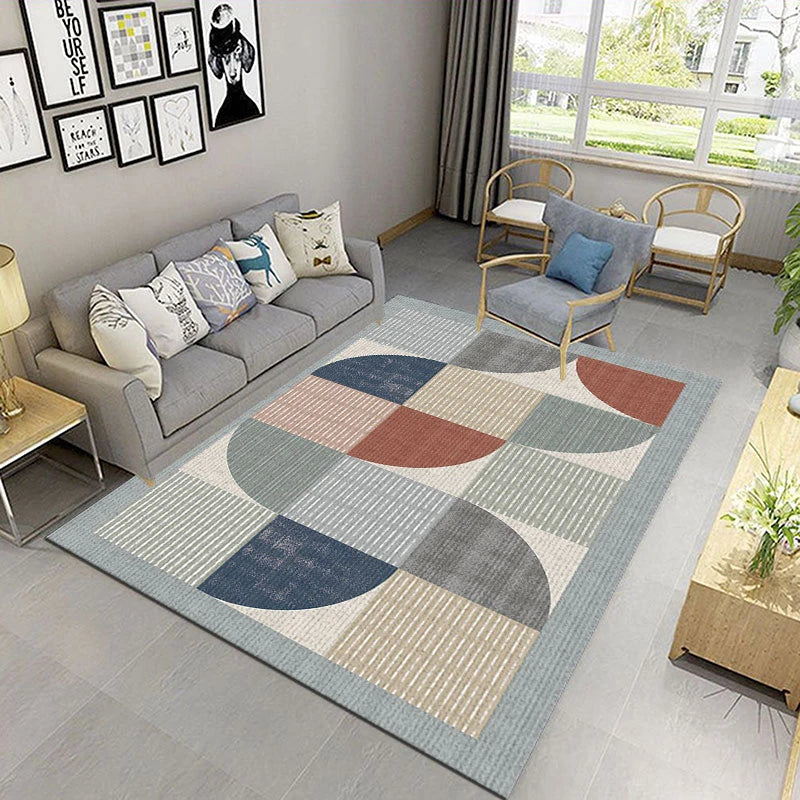 tapis géométrique moderne bleu clair gris rectangle polyester antidérapant durableextérieur chambre sdb commercialisée