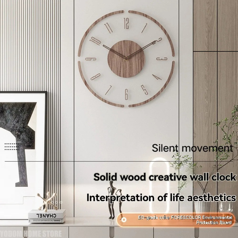 horloge murale moderne bois grainé transparente beige clair minimaliste chiffres fleurs fruits