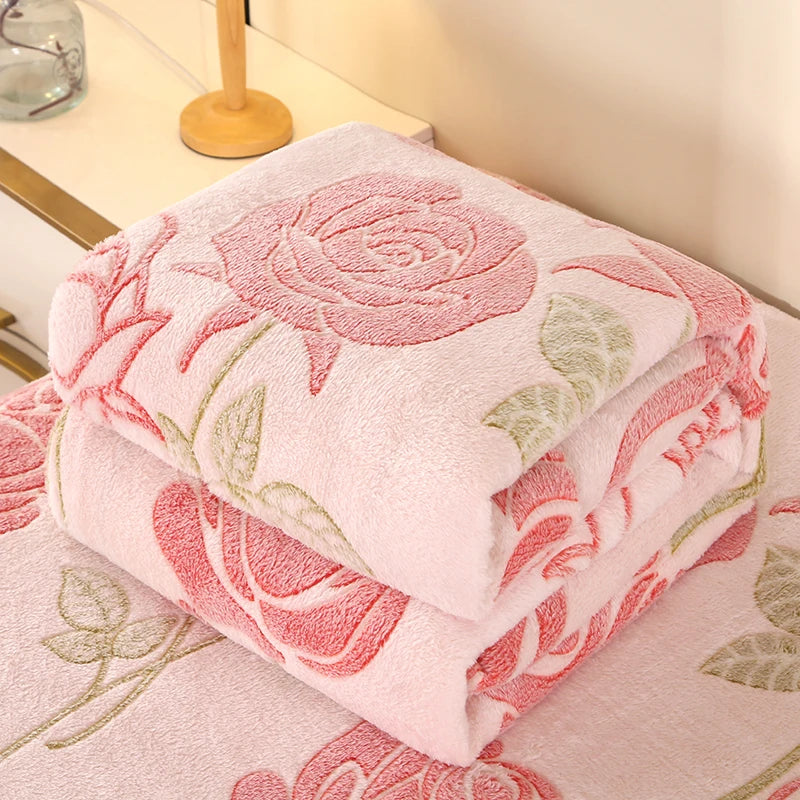 couverture polaire fleur rose printemps automne portable qualité hospitalière hôtelière voyage maison