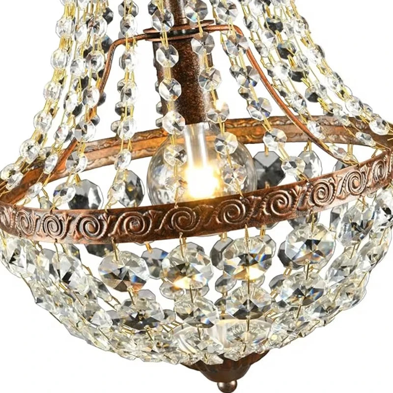 lampe suspendue transparente cristal dorée classique chaîne salon restaurant éclairage vintage