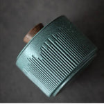 pot thé céramique vert rayures moderne couvercle bois rangement hermétique collations portable