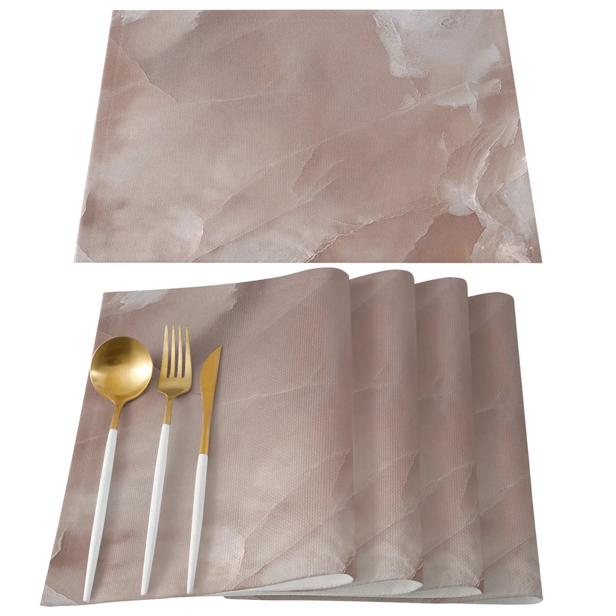 serviettes table moderne élégantes marbre blanc or bleu rose veines dorées lin respectueuses environnement