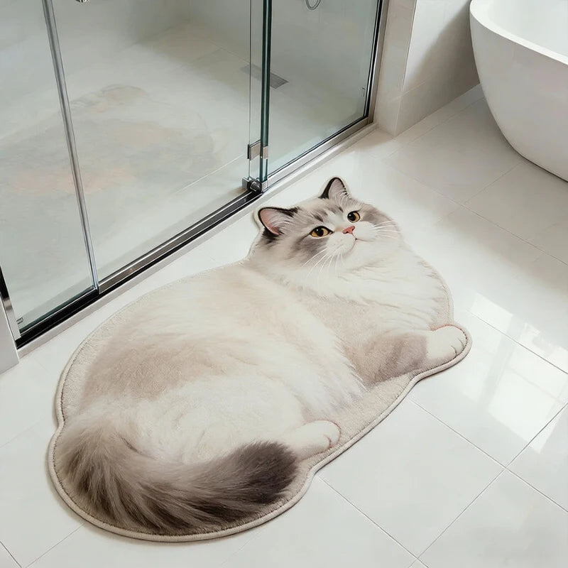 tapis bain forme chat doux moelleux antidérapant absorbant séchage rapide décoration maison gris blanc