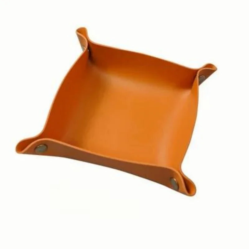 plateau rangement pliable simili cuir moderne orange rose clair vert foncé minimaliste dorés lunettes