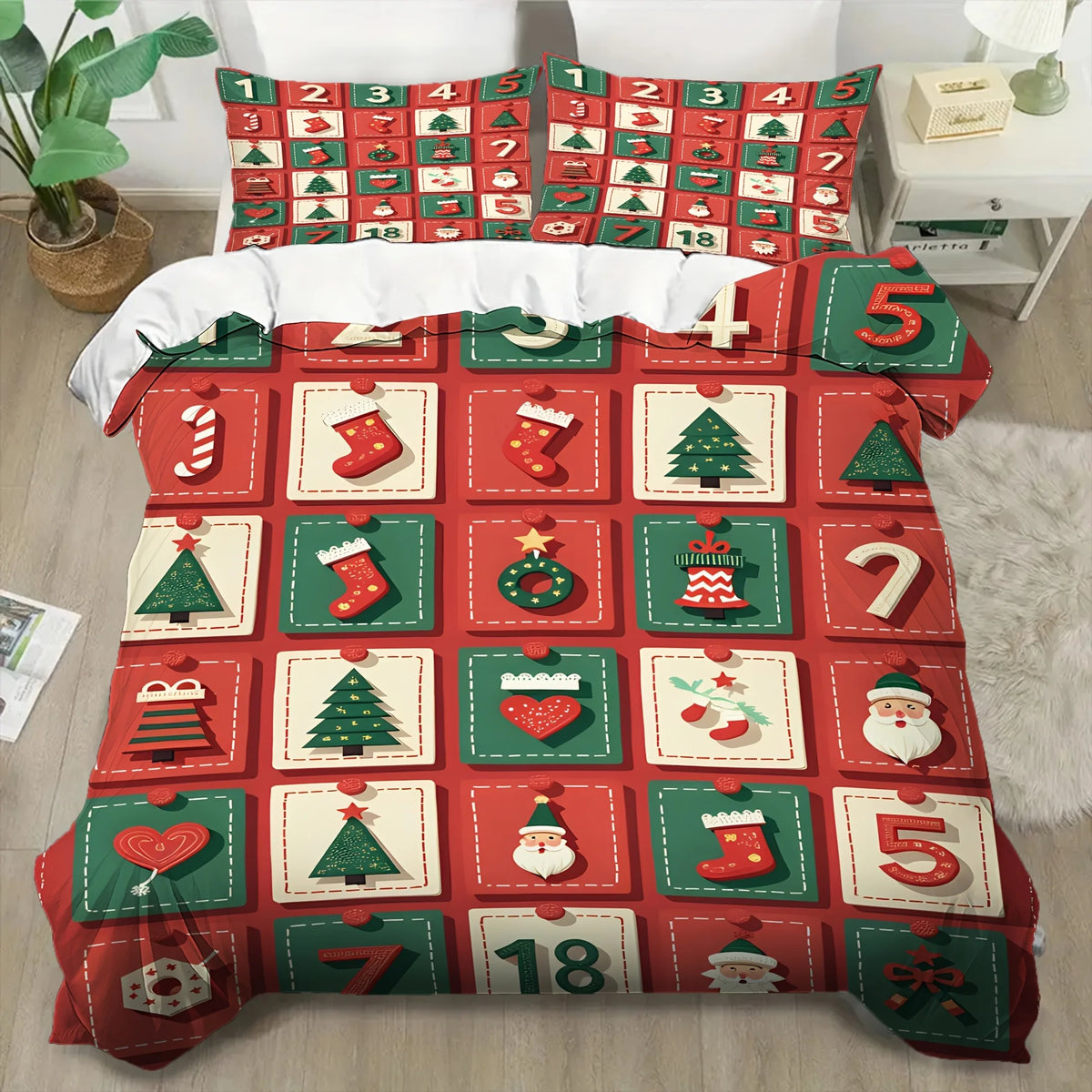 housse couette impression 3d motif noël chiffres coeurs arbre noel enfant double single polyester