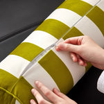 coussin rond velours rayures moderne oreiller décoration maison beige blanc orange blanc vert blanc
