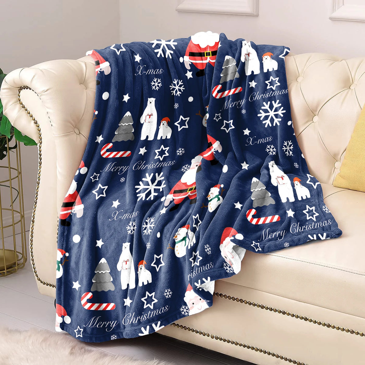 couverture polaire noël rouge blanche motifs flocons pères noel hiver moderne portable hospitalière festive