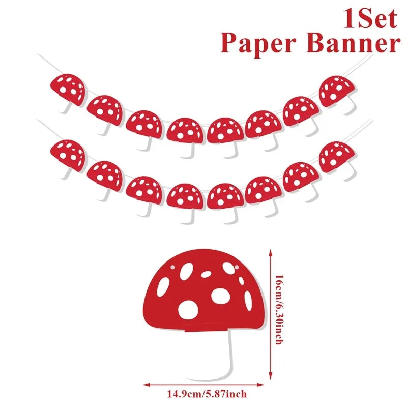 guirlande champignons rouge blanc décoration anniversaire noël enfantin festive 150cm 15 champignons pompons adhésif