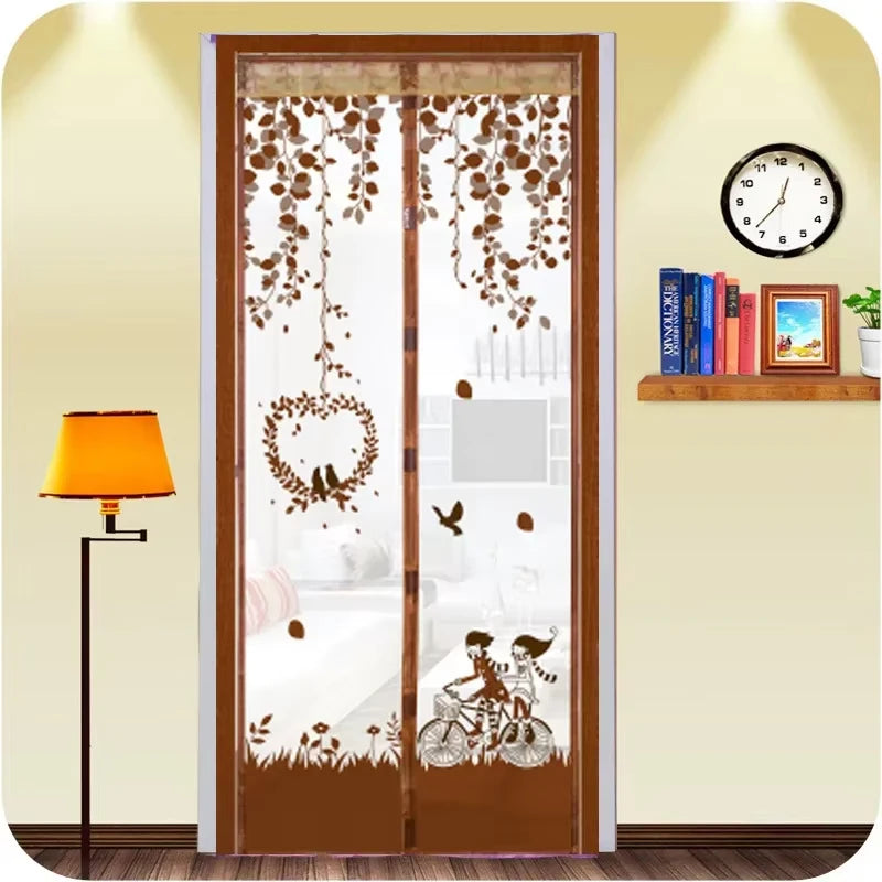 rideau porte magnétique violet fleurs oiseaux moderne anti moustiques polyester facile