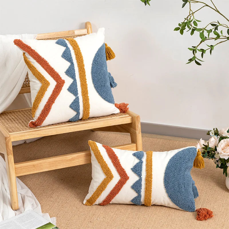 housse coussin bohème géométrique franges polyester 45x45cm 30x50cm décoration salon chambre voiture