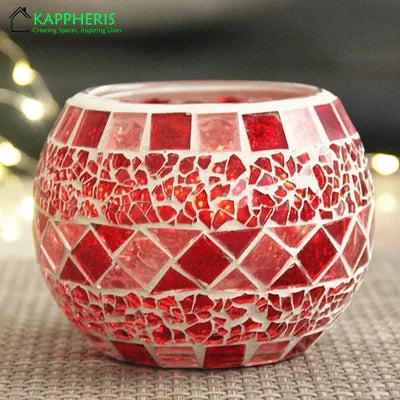 bougeoir multicolore mosaïque artisanal verre opac transparent décoration maison petite bougie chauffe plat support