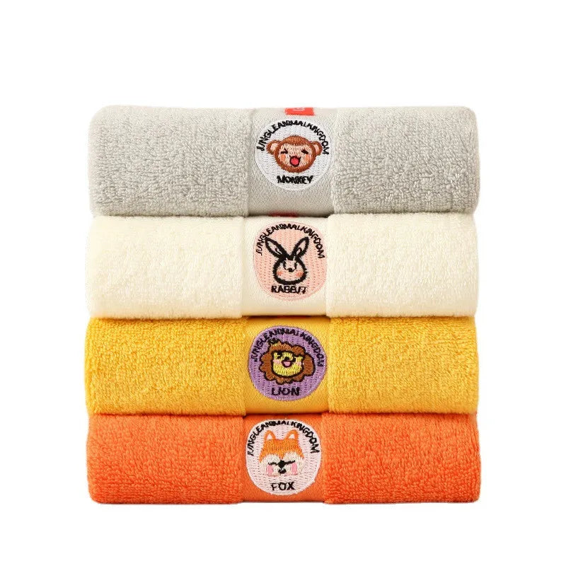serviette coton animaux brodés jaune gris enfant rapide absorbante face toilettage