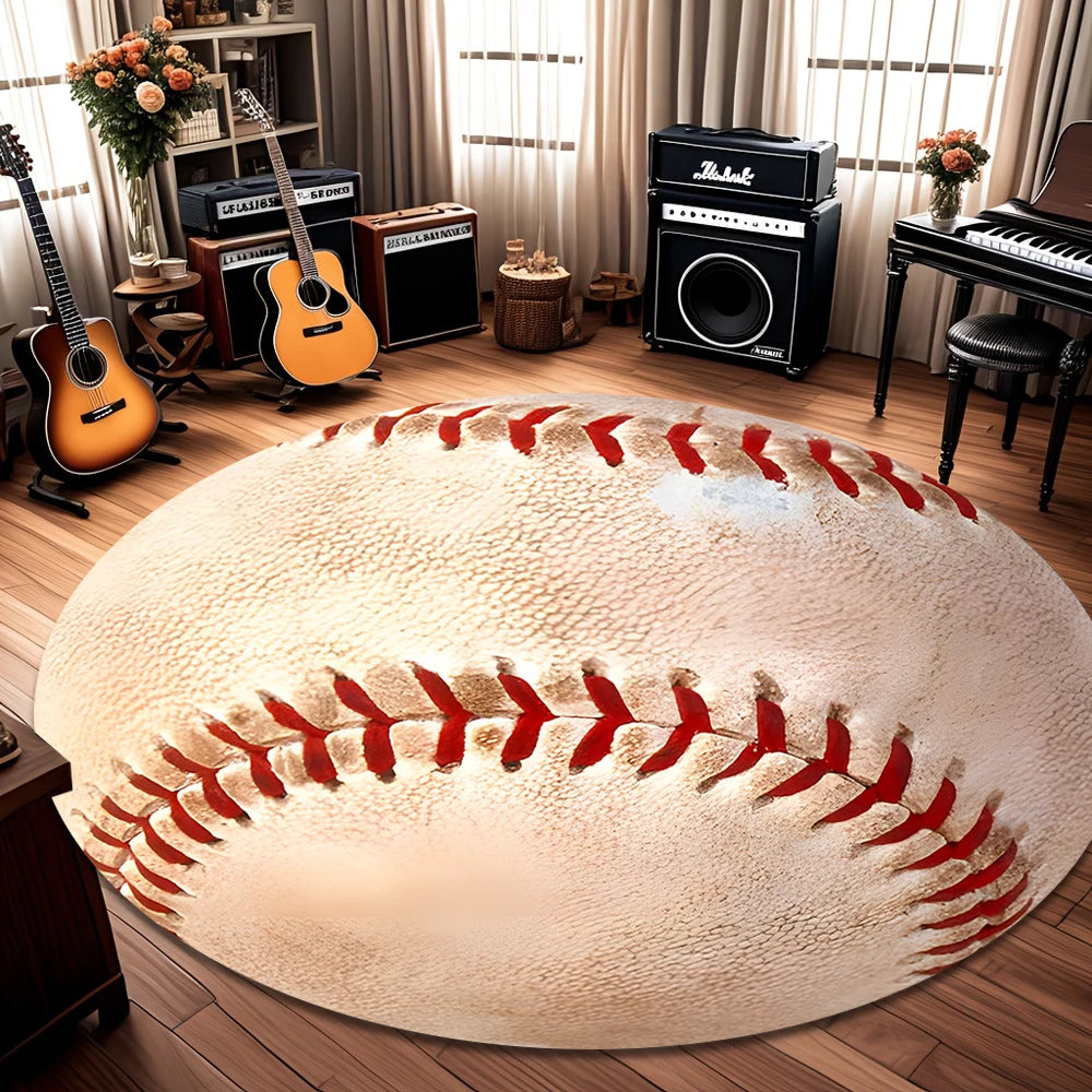 tapis moderne baseball blanc rouge suture doux adhésif salon chambre 80x80cm