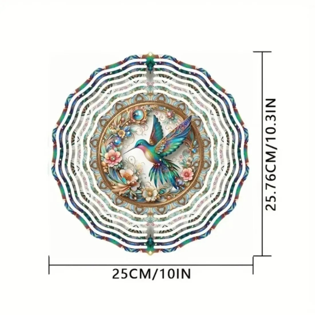 Décoration extérieure spinner métallique multicolore floral artisanal diamètre 25cm jardin balcon