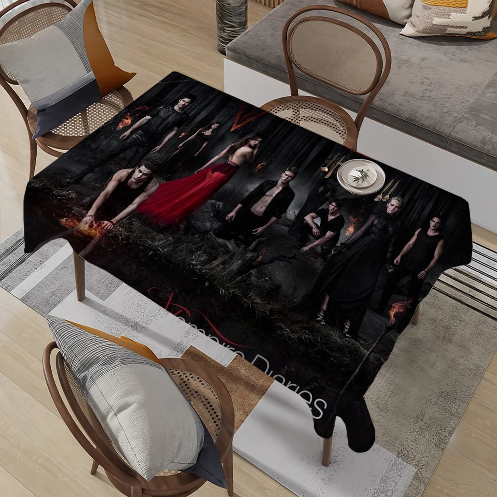 nappe table rectangulaire imperméable motif serie vampire noir rouge fête mariage banquet