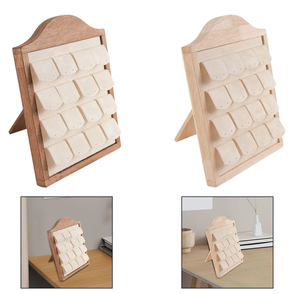 présentoir bijoux bois clair 16 paires velours grain rustique champêtre support