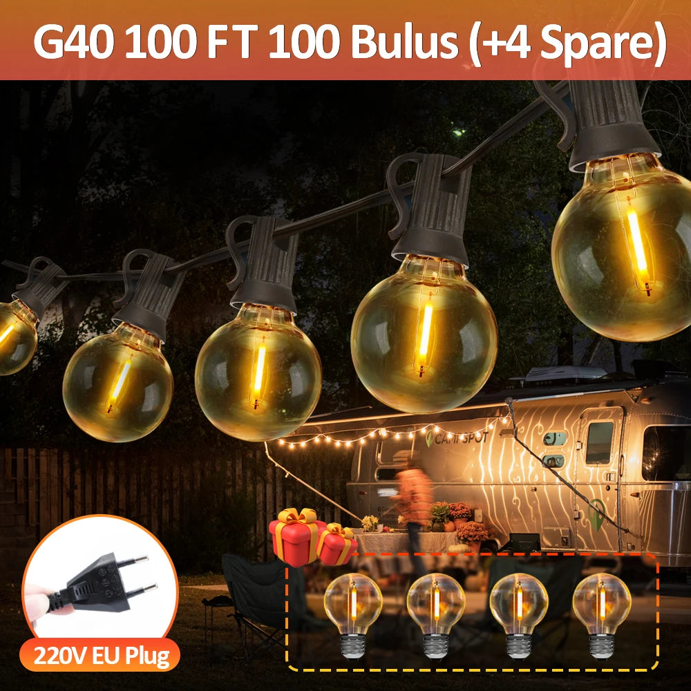 guirlande lumineuse transparente dorée 100 ampoules g40 clips moderne décoration extérieure noël jardin
