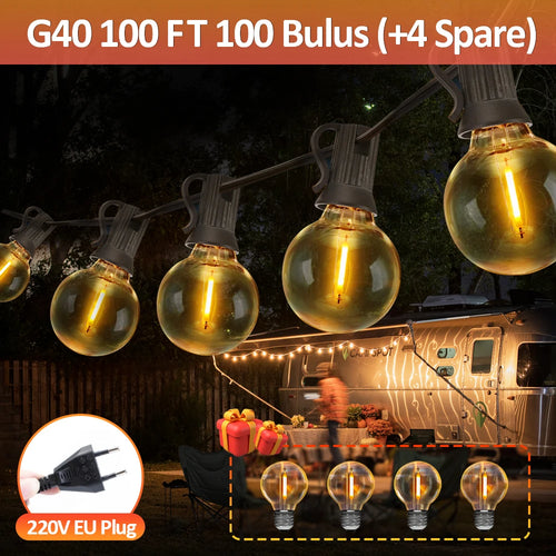 guirlande lumineuse transparente dorée 100 ampoules g40 clips moderne décoration extérieure noël jardin