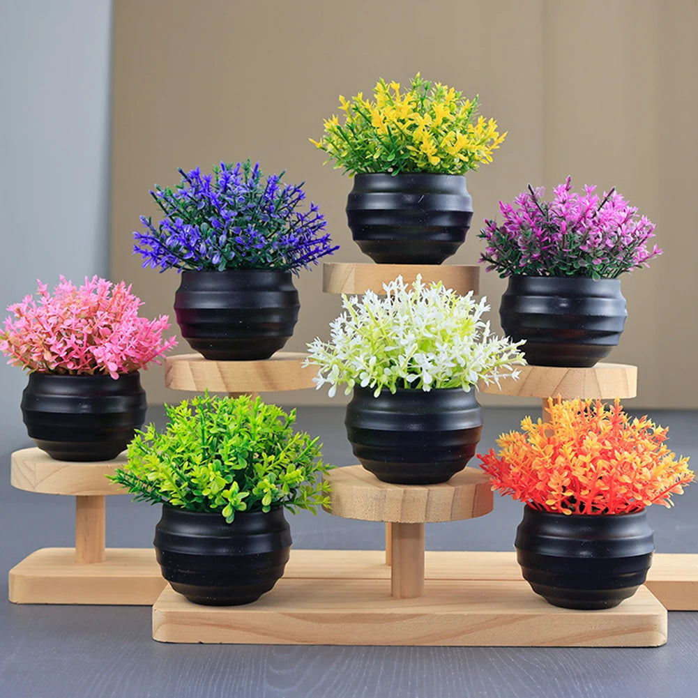 décoration intérieure moderne pot artificiels plante fleurs colorées noir blanc maison