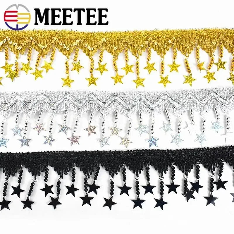 ruban décoratif or argent noir étoiles paillettes festif 85mm polyesterFRINGE TRIM SEQUIN TASSEL TRIM