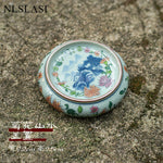 boîte thé bleu blanc rouge peinture chinoise artisanale tasse inclusion montagne fleur