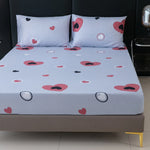 drap housse matelas gris clair motif coeur rose blanc moderne coton polyester chambre adulte