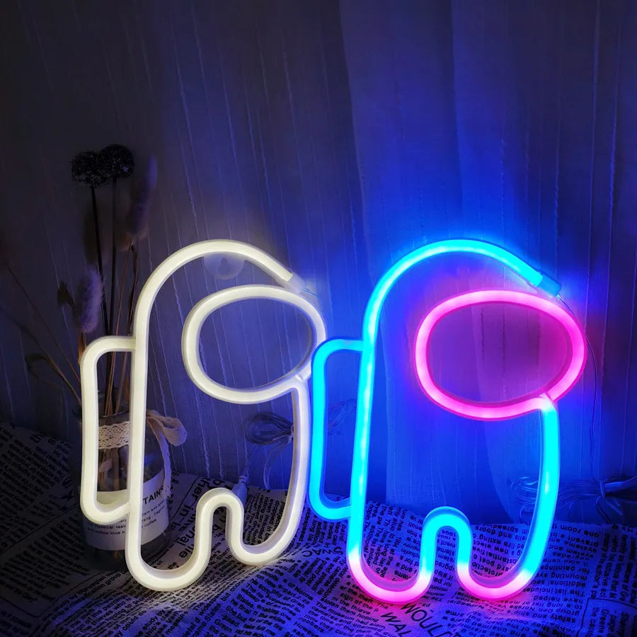 lampe néon multicolore personnage stylisé moderne câble usb boîte colorée festive chambre enfants