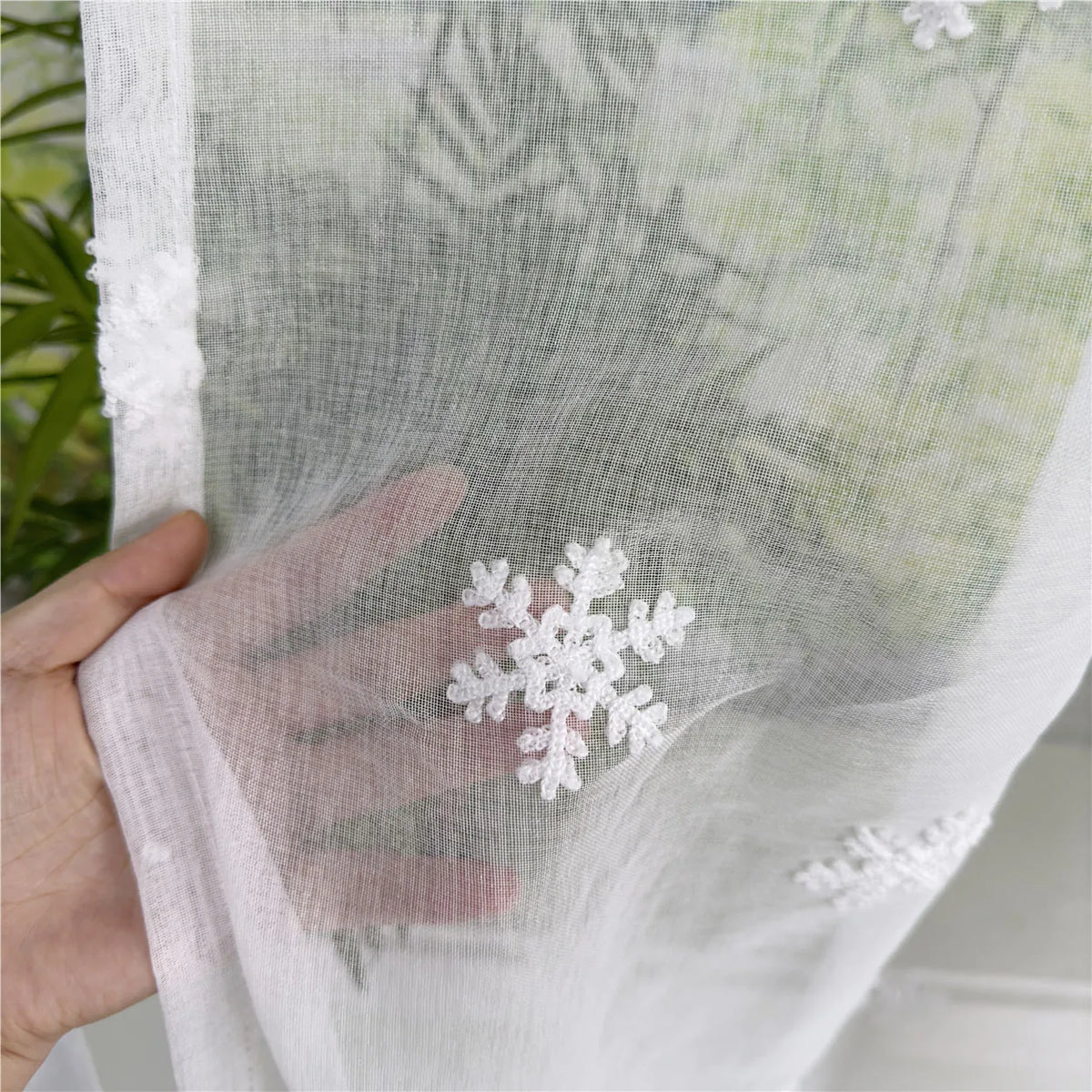 rideau blanc brodé flocons neige transparent moderne maison chambre salon