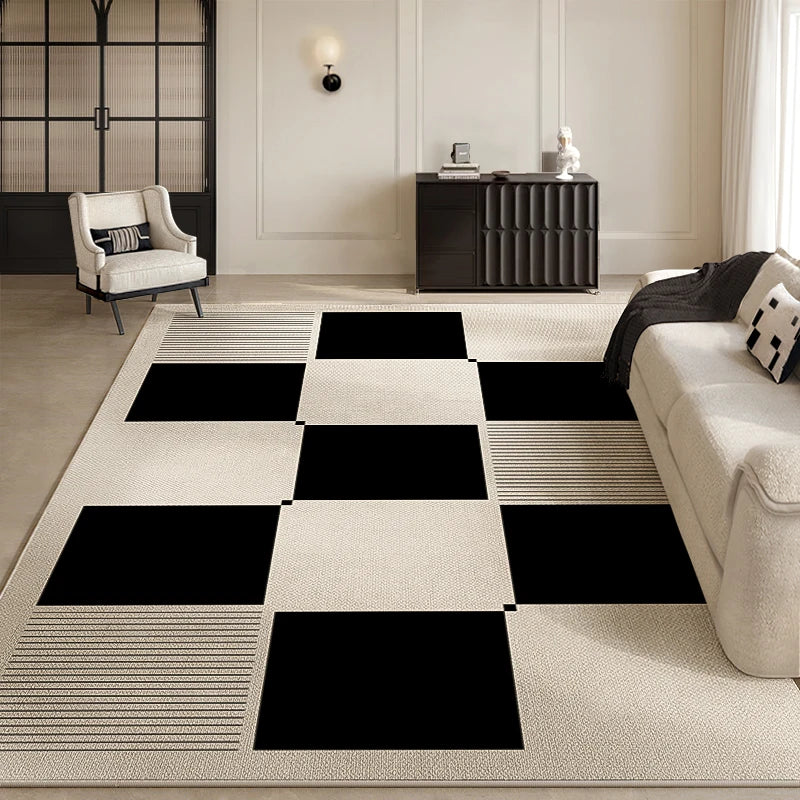 tapis géométrique moderne beige noir chambre salon simple minimaliste polyester loop pile MACHINE WASCHBAR