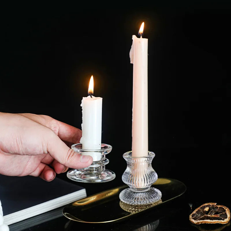 bougeoir classique transparent gravé décoration maison support bougie alliage métal rond opacité