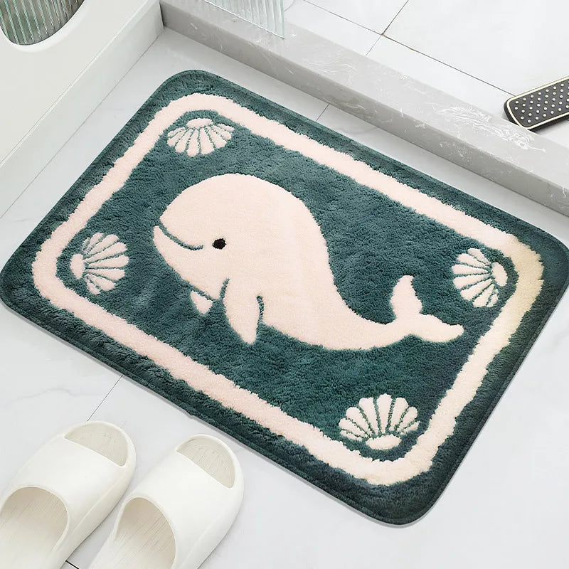 tapis bain absorbant eau motif étoiles mer bleu clair vert foncé coquillages moderne