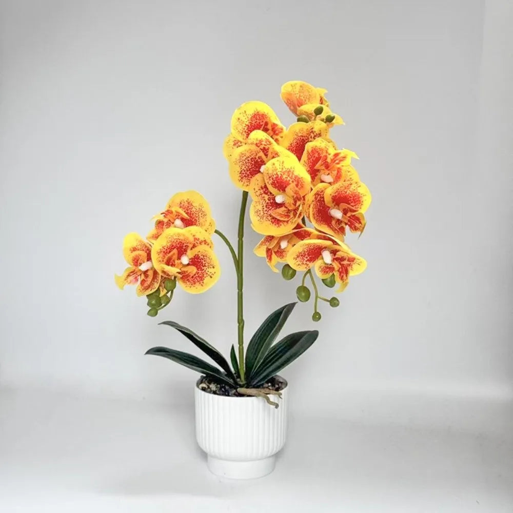 décoration intérieure orchidées artificielles fleurs douces rose blanc pot blanc gravier moderne élégant accroché