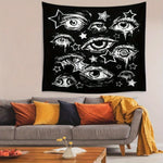 tapisserie étoiles yeux stylisés noir blanc contemporain grunge salon chambre décoration mur clips