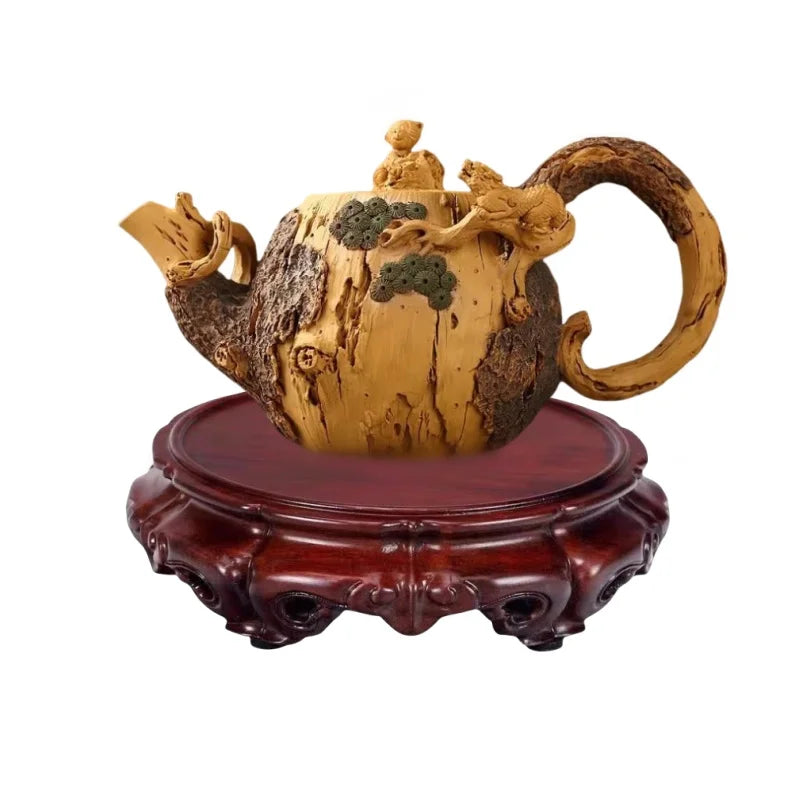 théière artisanale bois sculpté support figurines vase pot fleur trưng bày bàn trà đồ