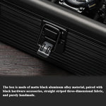 boîte montres moderne noire alliage métal rayures droites coussins cadenas fentes rangement affichage