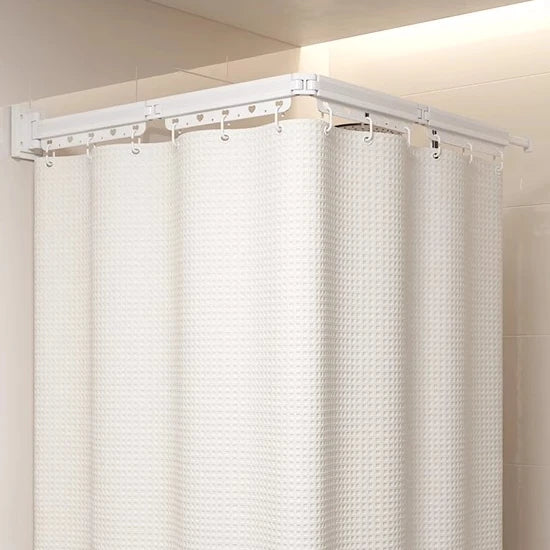 rideau douche pliable blanc texture carreaux moderne clips fixations respectueux environnement