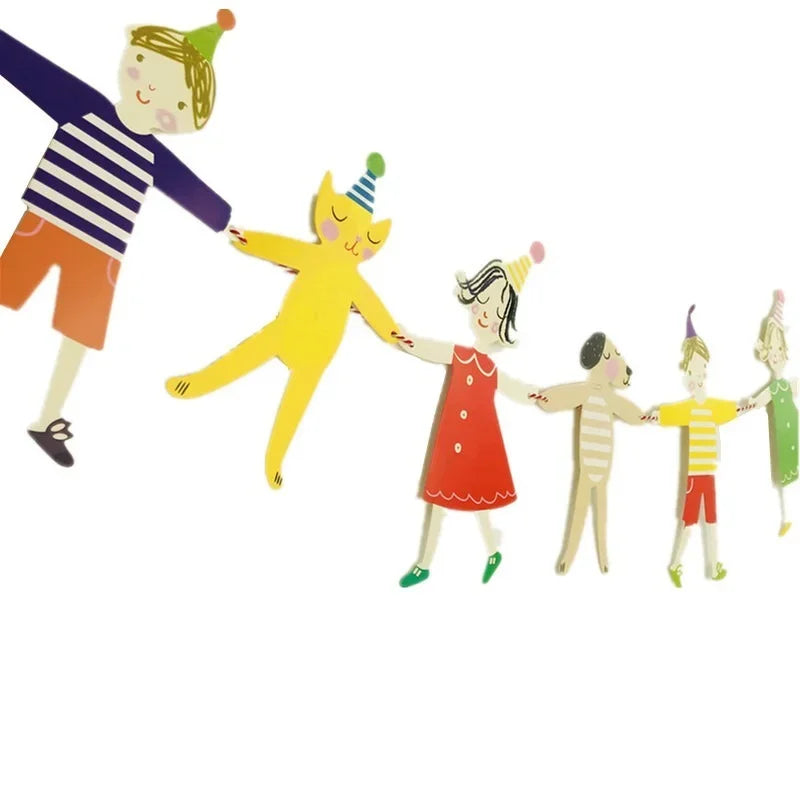 guirlande multicolore personnages dessin animé chapeaux fête rayures anniversaire enfantin