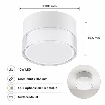 lampe led blanc moderne surface mount acrylique transparente 3000k 4000k rond minimaliste