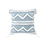 coussin decoratif bleu blanc motif geometrique moderne boho chic amovible lavable tassel adhésif coton