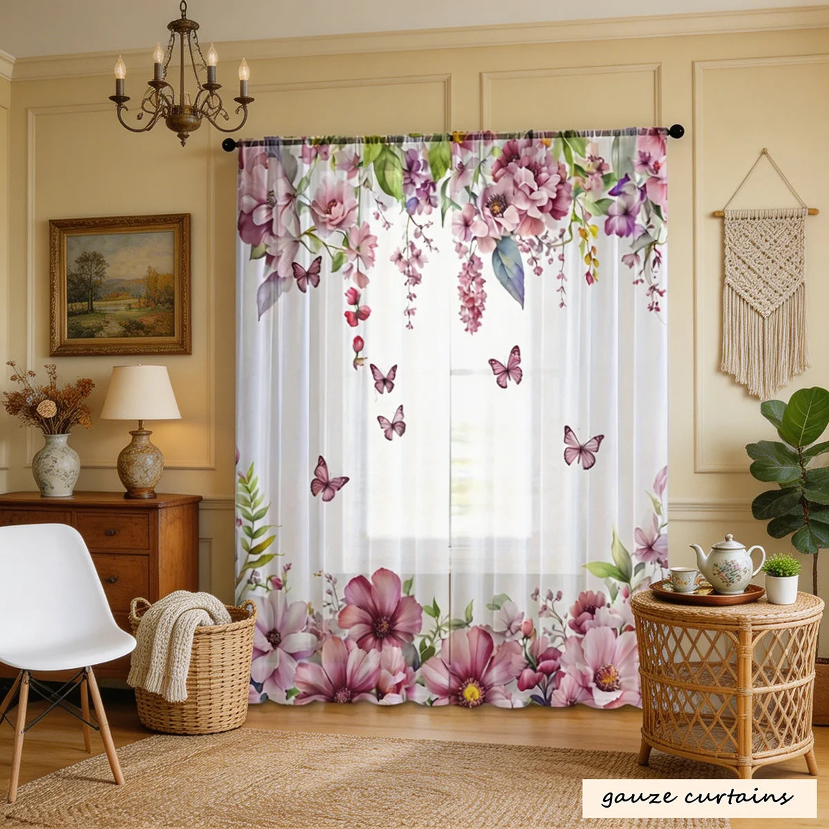 rideau floral transparent moderne papillons 100 polyester chambre salonhôtel