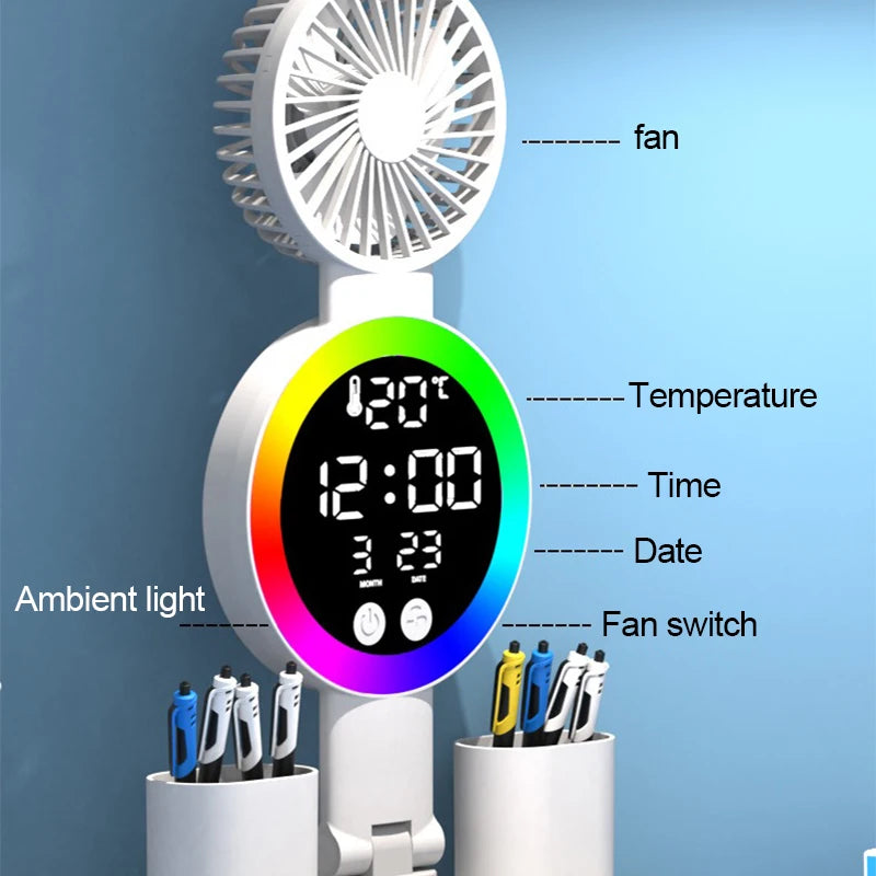 lampe rechargeable moderne horloge ventilateur blanc porte stylos