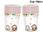 décoration anniversaire thème jungle animaux rose serviettes papier assiettes guirlande happy birthday nappe aquarelle
