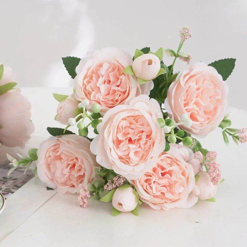 bouquet fleurs artificielles pivoines soie moderne élégant intérieur mariage anniversaire baby shower decoration chambre